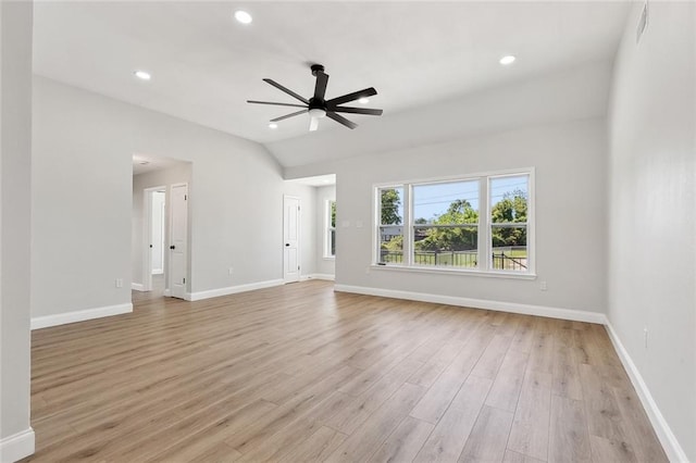 2925 Barataria Blvd, Marrero, LA 70072 - unfurnished living room with ceiling fan, vaulted ceiling, light wood-type flooring, baseboards, and recessed lighting