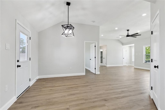 2925 Barataria Blvd, Marrero, LA 70072 - foyer entrance featuring lofted ceiling, ceiling fan, light wood-style floors, baseboards, and recessed lighting
