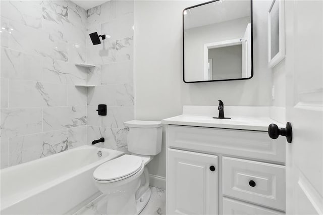 2925 Barataria Blvd, Marrero, LA 70072 - full bathroom with marble look tile flooring, vanity, toilet, washtub / shower combination, and baseboards
