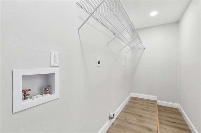 2925 Barataria Blvd, Marrero, LA 70072 - washroom featuring electric dryer hookup, hookup for a washing machine, wood finished floors, baseboards, and recessed lighting
