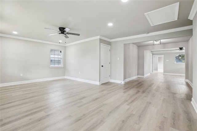 620 River Oaks Dr, New Orleans, LA 70131 - empty room with ceiling fan, plenty of natural light, ornamental molding, recessed lighting, and light wood-style flooring