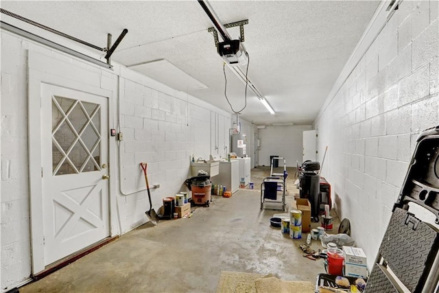 105 Norland Ave, New Orleans, LA 70131 - garage featuring gas water heater, concrete block wall, and a garage door opener