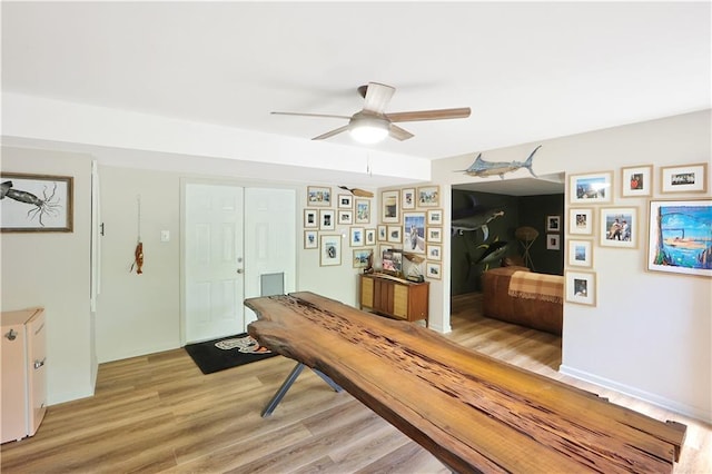18123 Cusachs Dr, Covington, LA 70433 - dining space with light wood-style floors and a ceiling fan