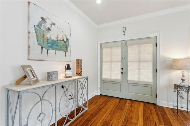 502 W 7th Ave, Covington, LA 70433 - foyer entrance with crown molding, french doors, wood finished floors, healthy amount of natural light, and baseboards