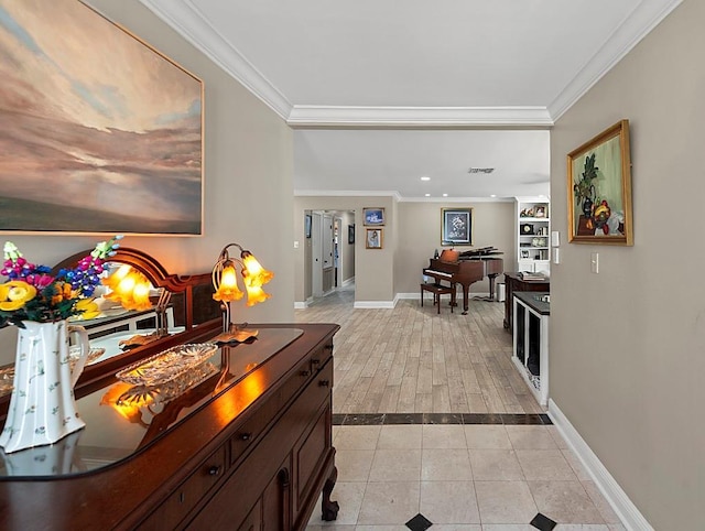 1104 Sena Dr, Metairie, LA 70005 - hall featuring ornamental molding, baseboards, light tile patterned floors, and recessed lighting