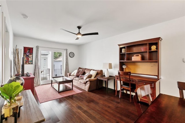 1422 Dauphine St Unit 8, New Orleans, LA 70116 - living room with dark wood-style floors and a ceiling fan