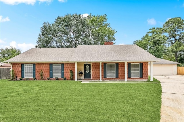 414 Pine Forest Dr, Slidell, LA 70458 - single story home with a chimney, brick siding, a shingled roof, and covered porch