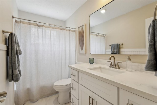 414 Pine Forest Dr, Slidell, LA 70458 - bathroom featuring vanity, toilet, and shower / tub combo with curtain