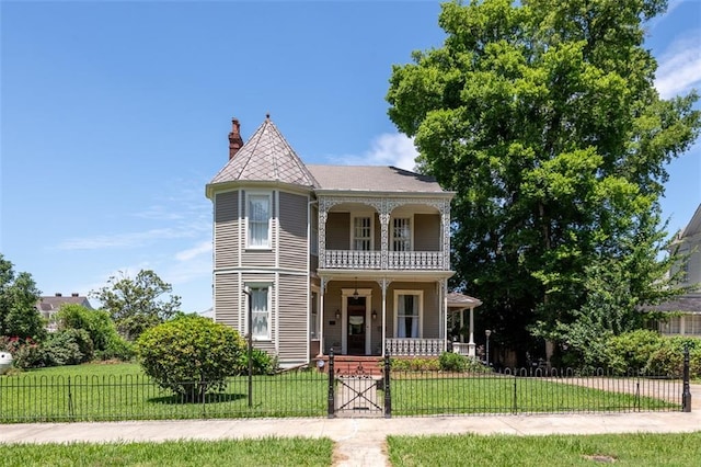 212 Linton Ave, Natchez-Ms, MS 39120 - victorian house with covered porch, a chimney, a balcony, and a gate
