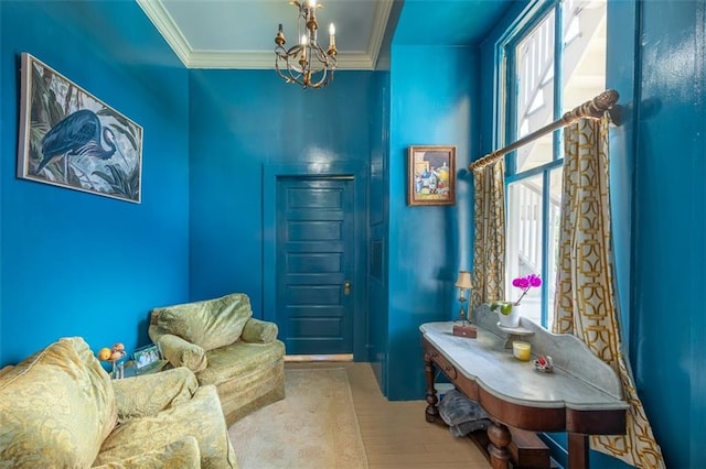 212 Linton Ave, Natchez-Ms, MS 39120 - sitting room with a chandelier, wood finished floors, and crown molding