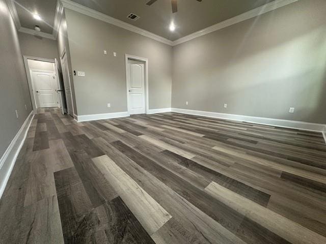 1731 Pratt Dr, New Orleans, LA 70122 - spare room featuring a ceiling fan, dark wood-style floors, baseboards, and ornamental molding
