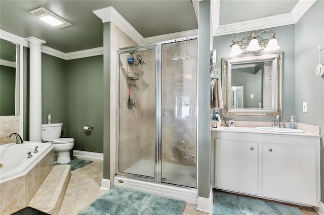 1825 Lake Superior Dr, Harvey, LA 70058 - full bathroom featuring toilet, a stall shower, crown molding, a garden tub, and double vanity