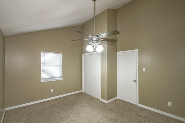 103 Omega St Unit B, Belle Chasse, LA 70037 - carpeted empty room with ceiling fan, high vaulted ceiling, and baseboards