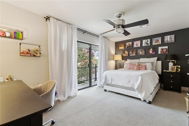 3213 Tolmas Dr, Metairie, LA 70002 - bedroom featuring access to exterior, carpet flooring, and a ceiling fan