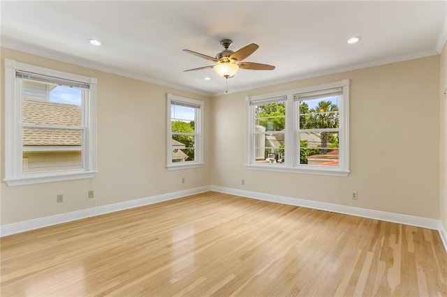 6141 Canal Blvd, New Orleans, LA 70124 - unfurnished room featuring light wood finished floors, baseboards, ornamental molding, ceiling fan, and recessed lighting