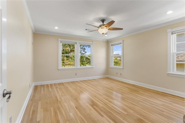 6141 Canal Blvd, New Orleans, LA 70124 - empty room with crown molding, light wood-style floors, baseboards, a ceiling fan, and recessed lighting