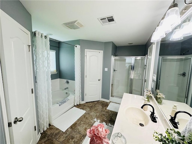 306 Allie Ln, Luling, LA 70070 - full bathroom featuring a stall shower, a bath, vanity, and baseboards