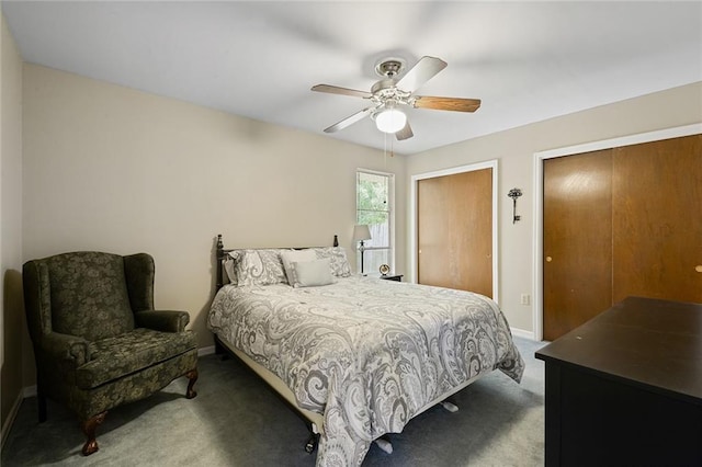 5705 Lafreniere St, Metairie, LA 70003 - carpeted bedroom with baseboards, multiple closets, and a ceiling fan
