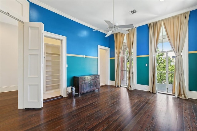 1633 Dufossat St, New Orleans, LA 70115 - unfurnished living room featuring baseboards, wood-type flooring, a ceiling fan, and ornamental molding