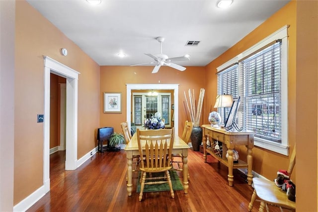 2622 Wisteria St, New Orleans, LA 70122 - dining room with baseboards, wood finished floors, a ceiling fan, and recessed lighting
