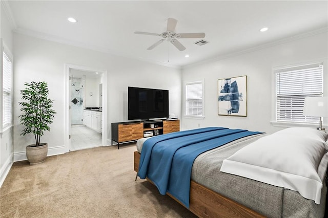 3316 Calhoun St, New Orleans, LA 70125 - bedroom with carpet flooring, multiple windows, recessed lighting, crown molding, and baseboards