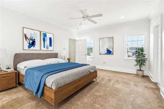 3316 Calhoun St, New Orleans, LA 70125 - bedroom with crown molding, carpet, multiple windows, baseboards, and a ceiling fan