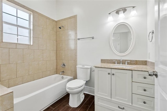 3316 Calhoun St, New Orleans, LA 70125 - bathroom with vanity, toilet, wood finish floors, and shower / bath combination