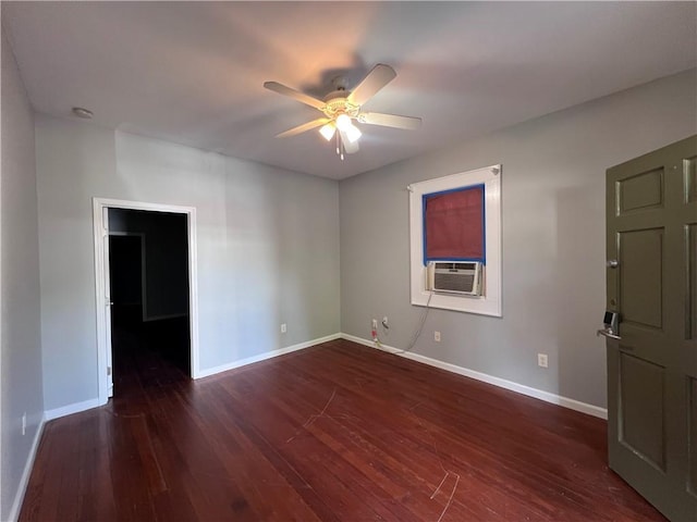 1133-35 Belleville St, New Orleans, LA 70114 - unfurnished room featuring dark wood-style floors, a ceiling fan, baseboards, and cooling unit