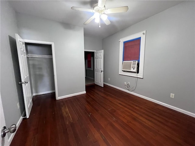1133-35 Belleville St, New Orleans, LA 70114 - unfurnished bedroom with wood finished floors, cooling unit, baseboards, a closet, and ceiling fan