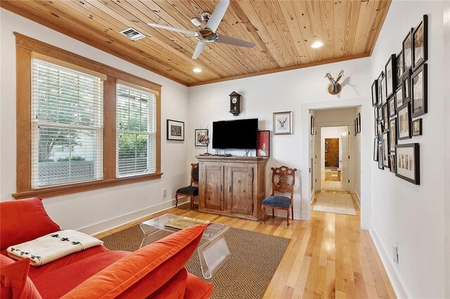 602 Jefferson Ave, New Orleans, LA 70115 - living area with wood ceiling, light wood-type flooring, recessed lighting, a ceiling fan, and baseboards