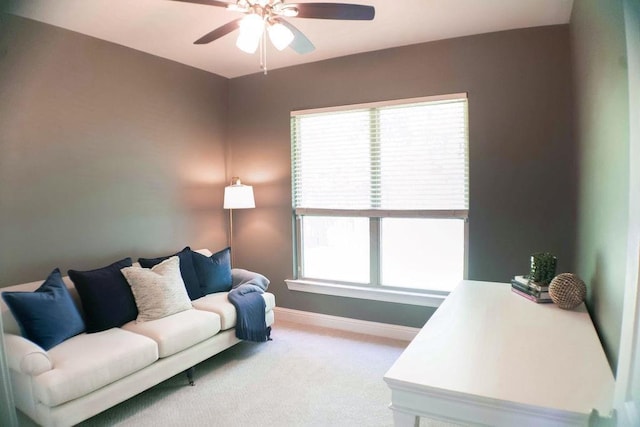 43357 Quiet Lake Dr, Hammond, LA 70403 - living area featuring ceiling fan, carpet floors, and baseboards