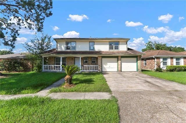 312 Tamarack St, Gretna, LA 70056 - traditional-style house featuring concrete driveway, a porch, a front lawn, brick siding, and a garage