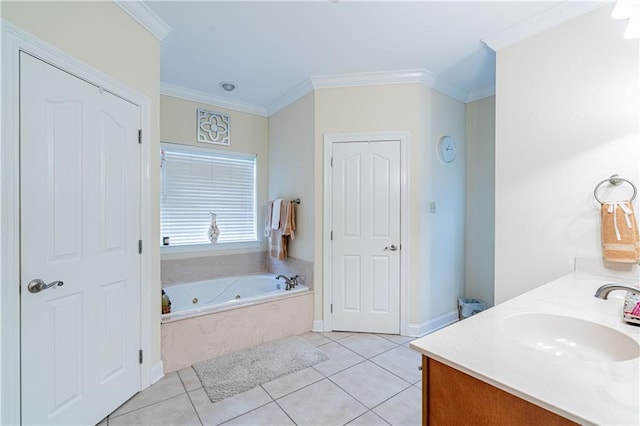 1326 Prentiss Ave, New Orleans, LA 70122 - full bath with a whirlpool tub, double vanity, crown molding, and tile patterned flooring