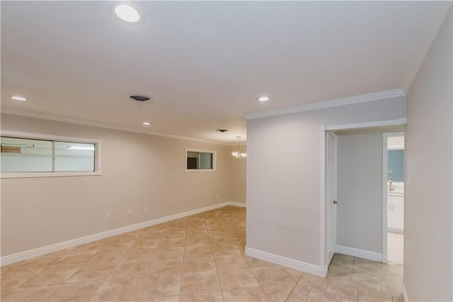 1801 River Oaks Dr, New Orleans, LA 70131 - empty room featuring ornamental molding, recessed lighting, a chandelier, baseboards, and light tile patterned floors