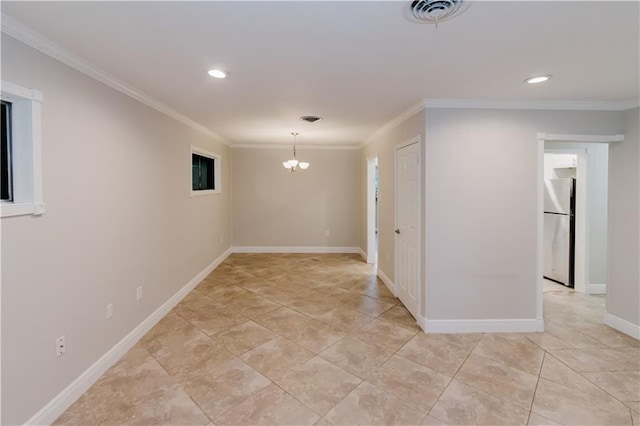 1801 River Oaks Dr, New Orleans, LA 70131 - unfurnished room with a chandelier, ornamental molding, recessed lighting, baseboards, and light tile patterned floors