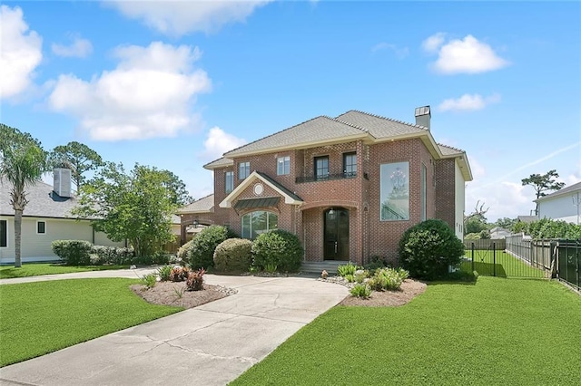 155 Sauve Rd, River Ridge, LA 70123 - view of front of property with curved driveway, brick siding, and a chimney