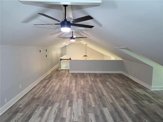 59478 S Tranquility Rd, Lacombe, LA 70445 - additional living space featuring ceiling fan, wood finished floors, vaulted ceiling, and baseboards