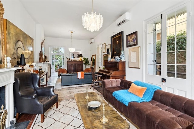 927 Dauphine St, New Orleans, LA 70116 - living area with a chandelier and an AC wall unit