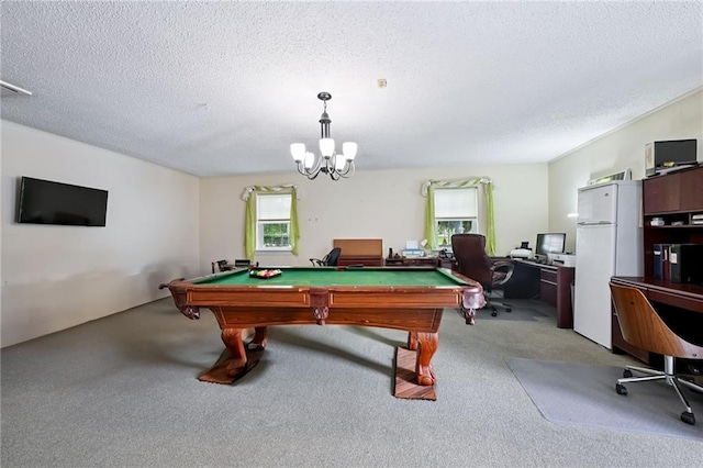 581 S Military Rd, Slidell, LA 70461 - recreation room with carpet floors, a textured ceiling, billiards table, and a desk