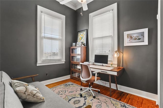 4716 Annunciation St Unit 3A, New Orleans, LA 70115 - office space featuring a ceiling fan, wood finished floors, and crown molding