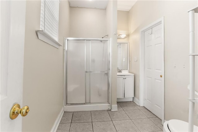 2031 General Taylor St, New Orleans, LA 70115 - bathroom featuring a shower stall, tile patterned floors, toilet, vanity, and baseboards