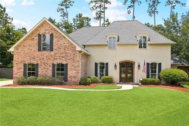 1132 Scarlet Oak Ln, Mandeville, LA 70448 - french provincial home with french doors, stucco siding, brick siding, and a shingled roof