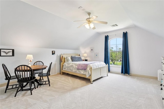 1132 Scarlet Oak Ln, Mandeville, LA 70448 - bedroom with vaulted ceiling, light carpet, baseboards, and a ceiling fan
