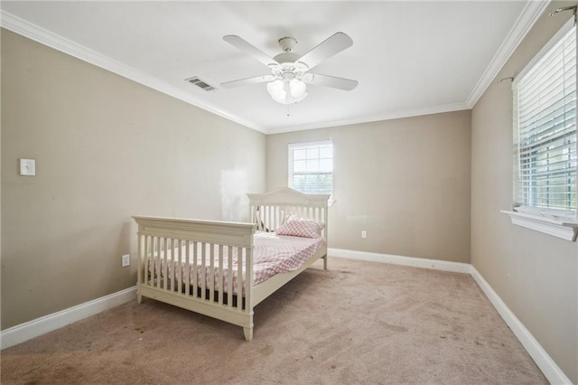 200 Pike Dr, Gretna, LA 70053 - carpeted bedroom featuring crown molding, baseboards, and ceiling fan