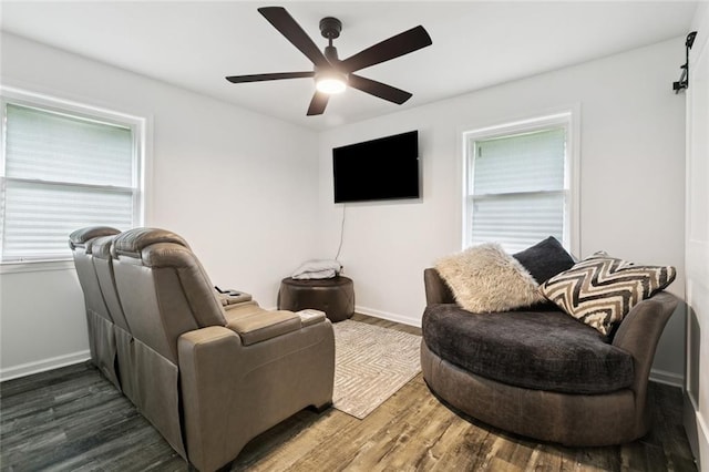 6200 Leslie St, Metairie, LA 70003 - living area featuring a ceiling fan, wood finished floors, plenty of natural light, and baseboards