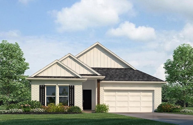 5365 Bypass Breeze Dr, Slidell, LA 70461 - view of front of home featuring brick siding, an attached garage, board and batten siding, a shingled roof, and concrete driveway