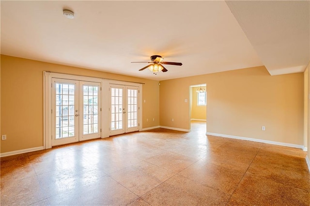 966-968 Allen Toussaint Blvd, New Orleans, LA 70124 - spare room with a smoke detector, baseboards, a ceiling fan, and french doors