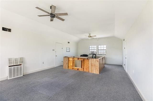 5679 Jean Lafitte Blvd, Jean Lafitte, LA 70067 - kitchen with ceiling fan, lofted ceiling, open floor plan, carpet, and baseboards