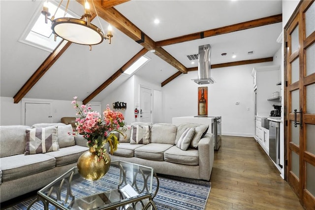 1416 Bourbon St Unit 5, New Orleans, LA 70116 - living area featuring dark wood-style flooring, a chandelier, and recessed lighting