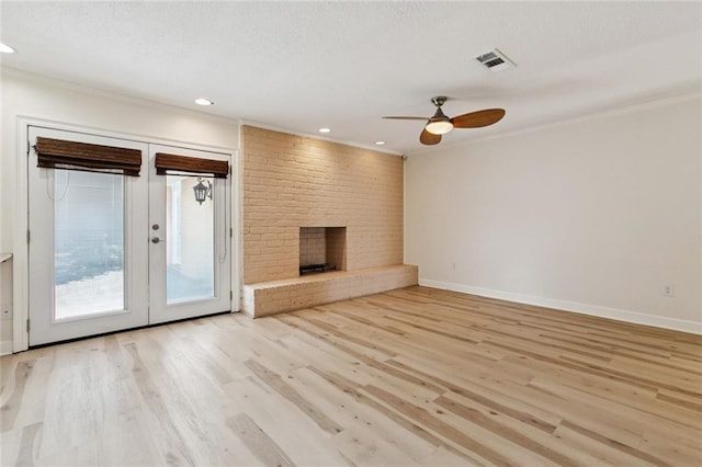 4517 Bissonet Dr, Metairie, LA 70003 - unfurnished living room with ceiling fan, wood finished floors, french doors, ornamental molding, and recessed lighting